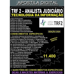 Apostila TRF2 - Analista Judiciário - TECNOLOGIA da INFORMAÇÃO - Teoria + 11.400 Exercícios - Concurso 2024