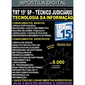 Apostila TRT SP 15ª Região - Técnico Judiciário - TECNOLOGIA da INFORMAÇÃO - Teoria + 9.000 Exercícios - Concurso 2023