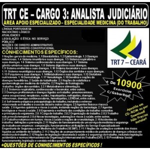 Apostila TRT CE - Cargo 3: Analista Judiciário - Área de Apoio Especializado - Especialidade MEDICINA do TRABALHO -  Teoria + 10.900 Exercícios - Concurso 2017