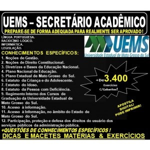 Apostila UEMS - SECRETÁRIO ACADÊMICO - Teoria + 3.400 Exercícios - Concurso 2019