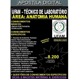 Apostila UFAM - Técnico de Laboratório - ANATOMIA HUMANA - Teoria + 8.200 Exercícios - Concurso 2023