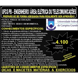 Apostila UFCG PB - ENGENHEIRO / Area: ELETRÍCA ou TELECOMUNICAÇÕES - Teoria + 4.100 Exercícios - Concurso 2019