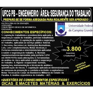Apostila UFCG PB - ENGENHEIRO / Área: SEGURANÇA do TRABALHO - Teoria + 3.800 Exercícios - Concurso 2019