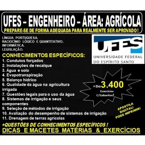 Apostila UFES - ENGENHEIRO - Área: AGRÍCOLA - Teoria + 3.400 Exercícios - Concurso 2019