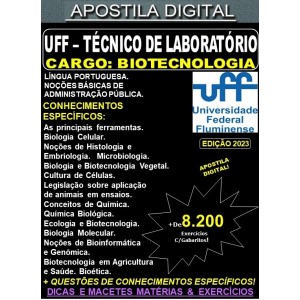 Apostila UFF - TÉCNICO de LABORATÓRIO / Área: BIOTECNOLOGIA - Teoria + 8.200 Exercícios - Concurso 2023