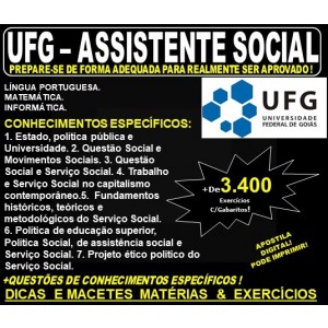 Apostila UFG - ASSISTENTE SOCIAL - Teoria + 3.400 Exercícios - Concurso 2019