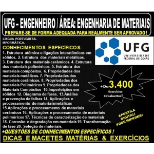 Apostila UFG - ENGENHEIRO / Área: ENGENHARIA de MATERIAIS - Teoria + 3.400 Exercícios - Concurso 2019