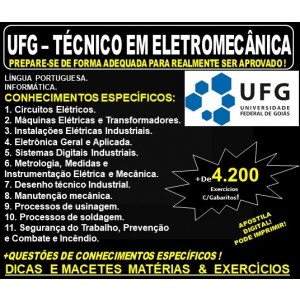 Apostila UFG - TÉCNICO em ELETROMECÂNICA - Teoria + 4.200 Exercícios - Concurso 2019