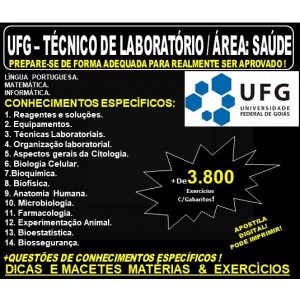 Apostila UFG - TÉCNICO de LABORATÓRIO / Área: SAÚDE - Teoria + 3.800 Exercícios - Concurso 2019