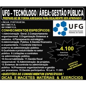 Apostila UFG - TECNÓLOGO / Área: GESTÃO PÚBLICA - Teoria + 4.100 Exercícios - Concurso 2019
