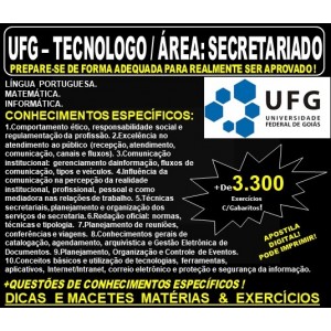 Apostila UFG - TECNOLOGO / Área: SECRETARIADO - Teoria + 3.300 Exercícios - Concurso 2019