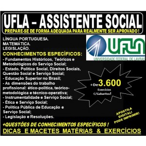 Apostila UFLA - ASSISTENTE SOCIAL - Teoria + 3.600 Exercícios - Concurso 2019