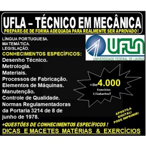 Apostila UFLA - TÉCNICO em MECÂNICA - Teoria + 4.000 Exercícios - Concurso 2019