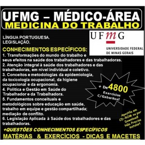 Apostila UFMG - MÉDICO-ÁREA -  MEDICINA do TRABALHO - Teoria + 4.800 Exercícios - Concurso 2018