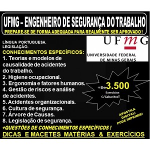 Apostila UFMG - ENGENHEIRO de SEGURANÇA do TRABALHO - Teoria + 3.500 Exercícios - Concurso 2019