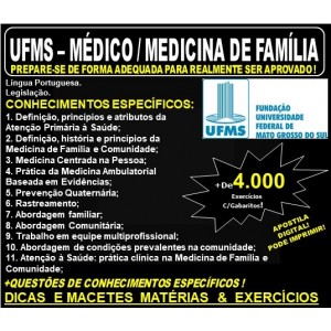 Apostila UFMS - MÉDICO / MEDICINA de FAMÍLIA - Teoria + 4.000 Exercícios - Concurso 2019