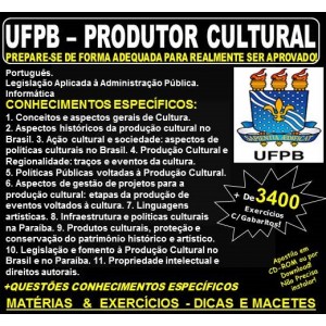 Apostila UFPB - PRODUTOR CULTURAL - Teoria + 3.400 Exercícios - Concurso 2019
