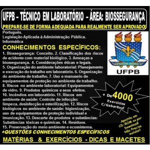 Apostila UFPB - TÉCNICO em LABORATÓRIO  Área: BIOSSEGURANÇA - Teoria + 4.000 Exercícios - Concurso 2019