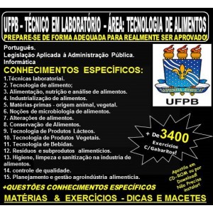Apostila UFPB - TÉCNICO em LABORATÓRIO - Área: TECNOLOGIA de ALIMENTOS - Teoria + 3.400 Exercícios - Concurso 2019
