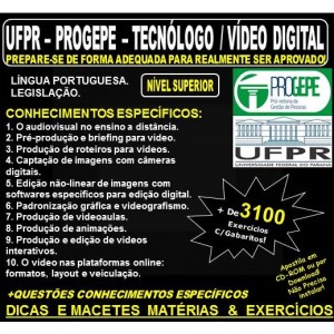 Apostila UFPR - PROGEPE - TECNÓLOGO / VÍDEO DIGITAL - Teoria + 3.100 Exercícios - Concurso 2018-2019