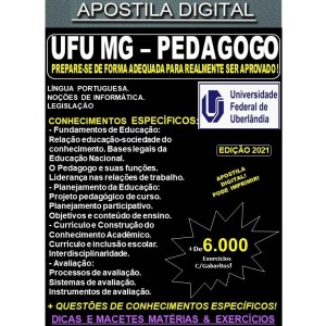 Apostila UFU MG - PEDAGOGO  - Teoria + 6.000  Exercícios - Concurso 2021