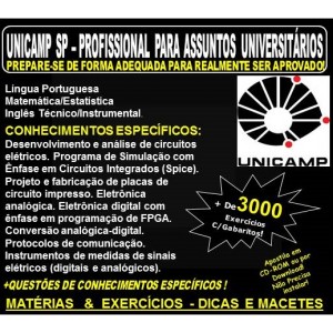 Apostila UNICAMP SP - PROFISSIONAL para ASSUNTOS UNIVERSITÁRIOS - Teoria + 3.000 Exercícios - Concurso 2018