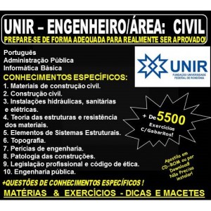 Apostila UNIR - ENGENHEIRO / ÁREA: CIVIL - Teoria + 5.500 Exercícios - Concurso 2018