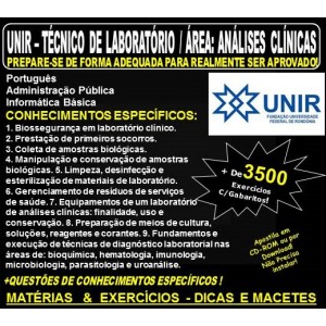 Apostila UNIR - TÉCNICO DE LABORATÓRIO / Área: ANÁLISES CLÍNICAS - Teoria + 3.500 Exercícios - Concurso 2018