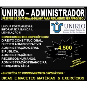 Apostila UNIRIO - ADMINISTRADOR - Teoria + 4.500 Exercícios - Concurso 2019