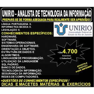 Apostila UNIRIO - ANALISTA de TECNOLOGIA da INFORMAÇÃO - Teoria + 4.700 Exercícios - Concurso 2019