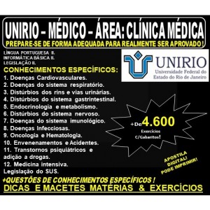 Apostila UNIRIO - MÉDICO - Área: CLÍNICA MÉDICA - Teoria + 4.600 Exercícios - Concurso 2019