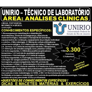 Apostila UNIRIO - TÉCNICO de LABORATÓRIO - Área: ANÁLISES CLÍNICAS - Teoria + 3.300 Exercícios - Concurso 2019