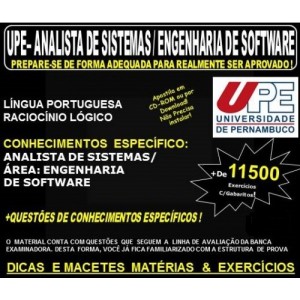 Apostila UPE - ANALISTA de SISTEMAS - Área: ENGENHARIA de SOFTWARE - Teoria + 11.500 Exercícios - Concurso 2017