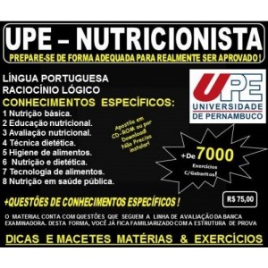 Apostila UPE - NUTRICIONISTA - Teoria + 7.000 Exercícios - Concurso 2017