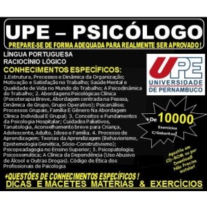 Apostila UPE - PSICÓLOGO - Teoria + 10.000 Exercícios - Concurso 2017