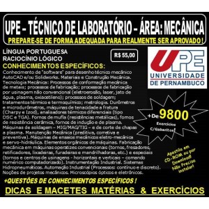 Apostila UPE - TÉCNICO de LABORATÓRIO - Área: MECÂNICA - Teoria + 9.800 Exercícios - Concurso 2017