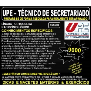 Apostila UPE - TÉCNICO de SECRETÁRIADO - Teoria + 9.000 Exercícios - Concurso 2017