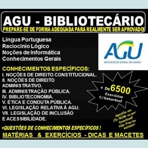 Apostila AGU - BIBLIOTECÁRIO - Teoria + 6.500 Exercícios - Concurso 2018