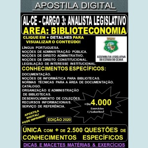 Apostila Assembléia Legislativa CE - Cargo 3: ANALISTA LEGISLATIVO - Área: BIBLIOTECONOMIA - Teoria + 4.000 Exercícios - Concurso 2020