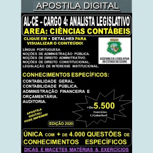 Apostila Assembléia Legislativa CE - Cargo 4: ANALISTA LEGISLATIVO - Área: CIÊNCIAS CONTÁBEIS - Teoria + 5.500 Exercícios - Concurso 2020