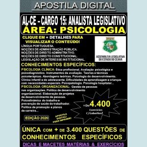 Apostila Assembléia Legislativa CE - Cargo 15: ANALISTA LEGISLATIVO - Área: PSICOLOGIA - Teoria + 4.400 Exercícios - Concurso 2020