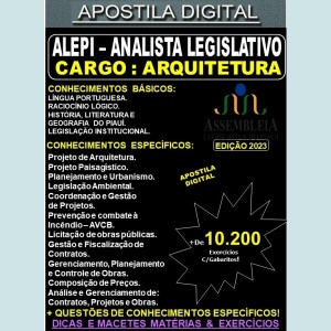 Apostila ALEPI - Analista Legislativo - ARQUITETURA - Teoria + 10.200 Exercícios - Concurso 2023
