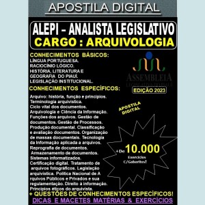Apostila ALEPI - Analista Legislativo - ARQUIVOLOGIA - Teoria + 10.000 Exercícios - Concurso 2023