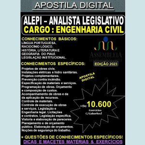 Apostila ALEPI - Analista Legislativo - ENGENHARIA CIVIL - Teoria + 10.600 Exercícios - Concurso 2023