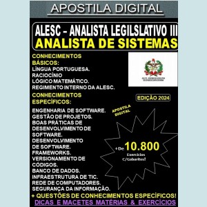 Apostila ALESC - Analista Legislativo III - ANALISTA de SISTEMAS - Teoria + 10.800 Exercícios - Concurso 2024