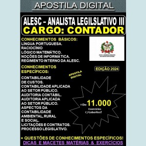 Apostila ALESC - Analista Legislativo III - CONTADOR - Teoria + 11.000 Exercícios - Concurso 2024