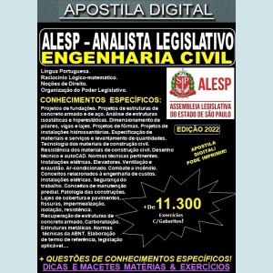 Apostila ALESP - ANALISTA LEGISLATIVO - ENGENHARIA CIVIL - Teoria + 11.300 exercícios - Concurso 2022