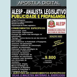 Apostila ALESP - ANALISTA LEGISLATIVO - PUBLICIDADE e PROPAGANDA - Teoria + 9.800 exercícios - Concurso 2022