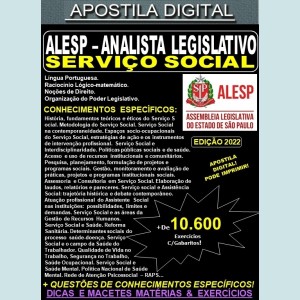 Apostila ALESP - ANALISTA LEGISLATIVO - SERVIÇO SOCIAL - Teoria + 10.600 exercícios - Concurso 2022