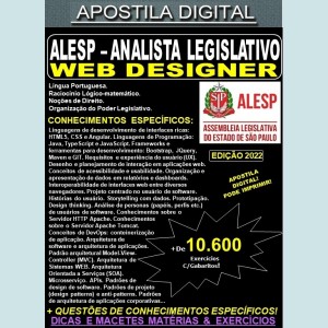 Apostila ALESP - ANALISTA LEGISLATIVO - WEB DESIGNER - Teoria + 10.600 exercícios - Concurso 2022